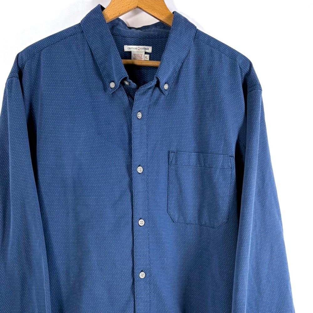 Carbon 2 Cobalt Button Down Shirt Blue Micro Dot Heavy Cotton XL